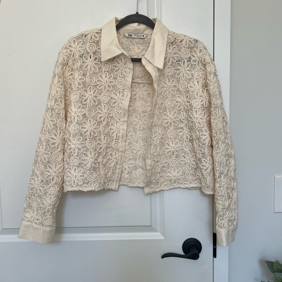 Zara Tops - Zara Floral Lace Embroidered Button-Down Top XL — Long Sleeve — Boho Blouse